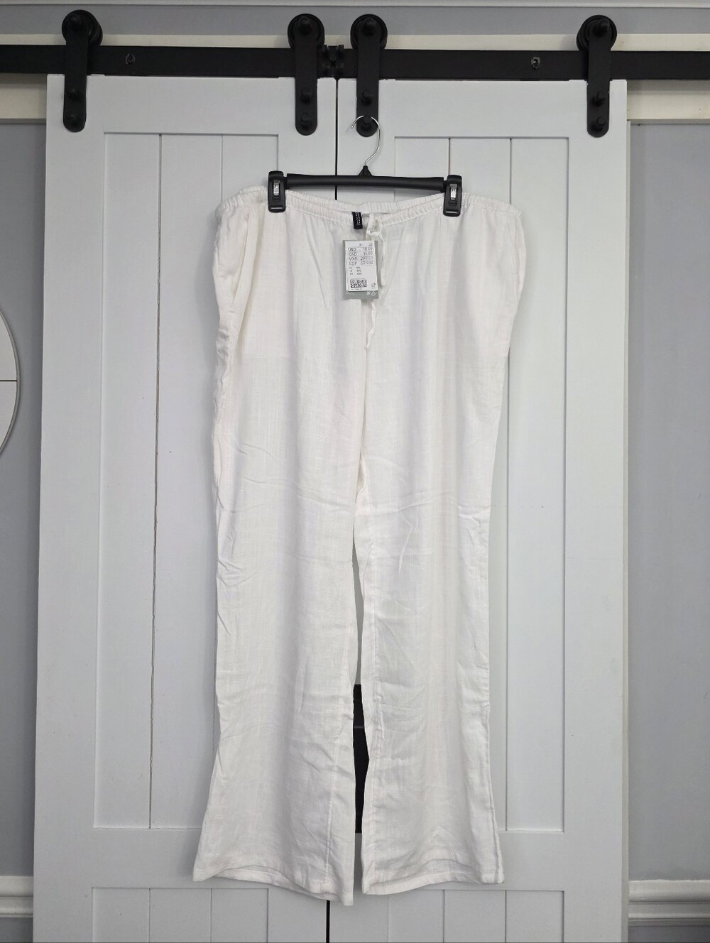 H&M White Linen-Blend Wide Leg Drawstring Pants. NEW!